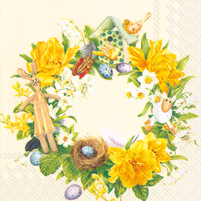 Daffodil Wreath Cream Lunch Napkins