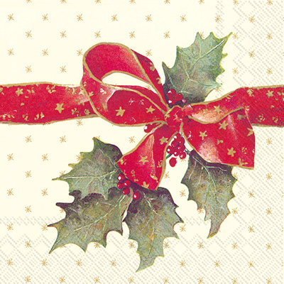 Christmas Bow Cream Lunch Napkins