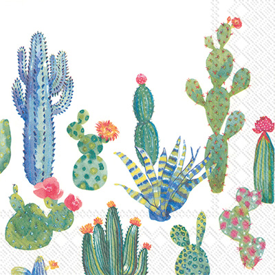 My Little Green Cactus White Lunch Napkins