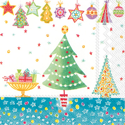 Cheery Christmas Blue Lunch Napkins