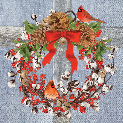 Cotton Christmas Wreath Lunch Napkins