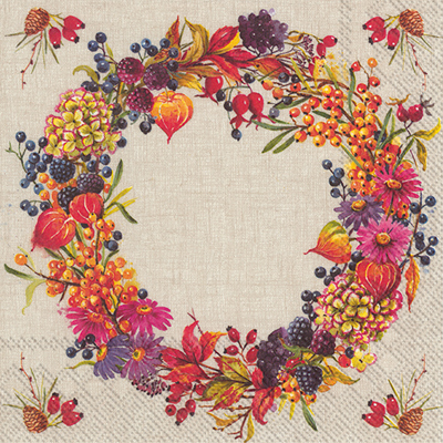 Autumn Wreath Linen Lunch Napkin