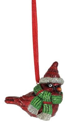 Cardinal with Green Scarf Ornament
