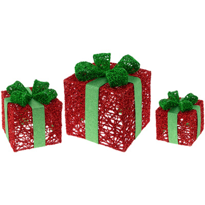 Red & Green Glitter Present Set (set of 3)