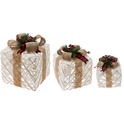 White w/Burlap Present Set (set of 3)