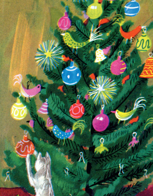 The MET Duvoisin Cat Under Tree Holiday Cards