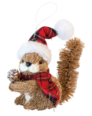 Squirrel Ornament with Plaid Hat & Scarf