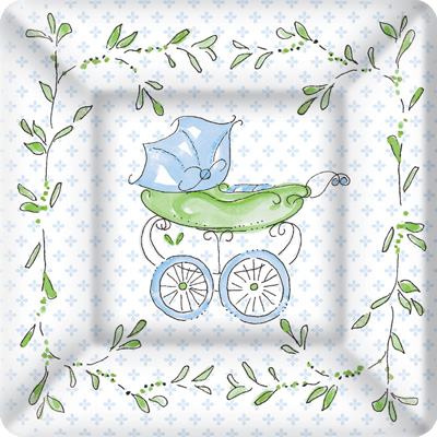 Rosanne Beck Blue Baby Carriage Dessert Plates