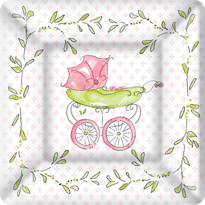 Rosanne Beck Pink Baby Carriage Dessert Plates