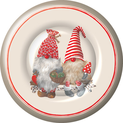 Friendly Tomte Red Round Paper Dinner Plates