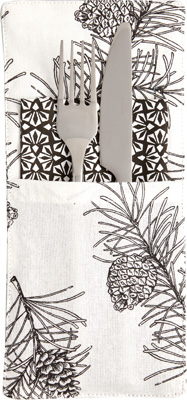 Pine Branches White Black Cutlery Pocket