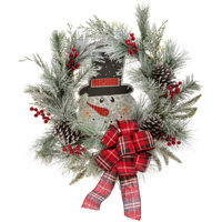 Snowman Wreath With Plaid Bow