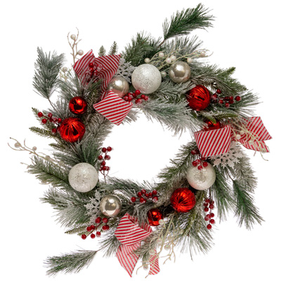 Festive Stripe Ribbon Wreath red & white