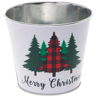 Red Plaid Trees Round Tin