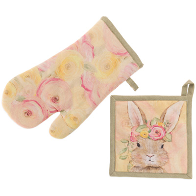 Bunny Flower Crown Oven Mitt & Potholder