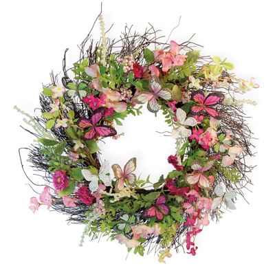 Pink Flower & Butterfly Wreath