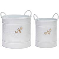 Round White Bee Buckets (Set of 2)