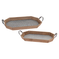 Wood & Metal Honeycomb Trays S/2