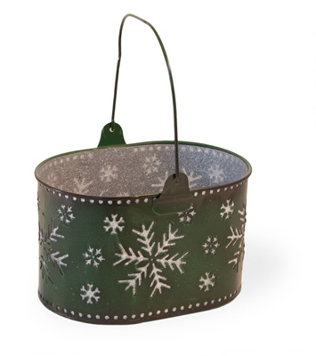 Glitter Snowflake Green Oval Pail