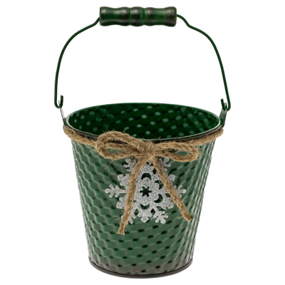 Green Pail W/ Silver Snowflake