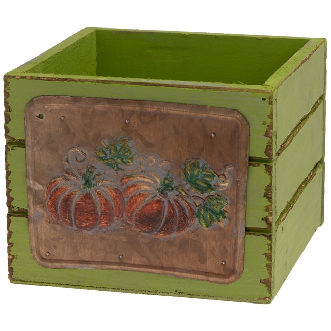Olive Embossed Pumpkin Wood Crate