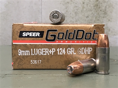 SPEER GOLD DOT 9mm LUGER +P 124gr GDHP 50rd BOX