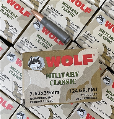 WOLF MILITARY CLASSIC 7.62x39mm 124gr FMJ STEEL 500rd PACK
