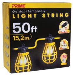 Prime Wire String Light 12/3X50' Plastic Cage 150W Bulb