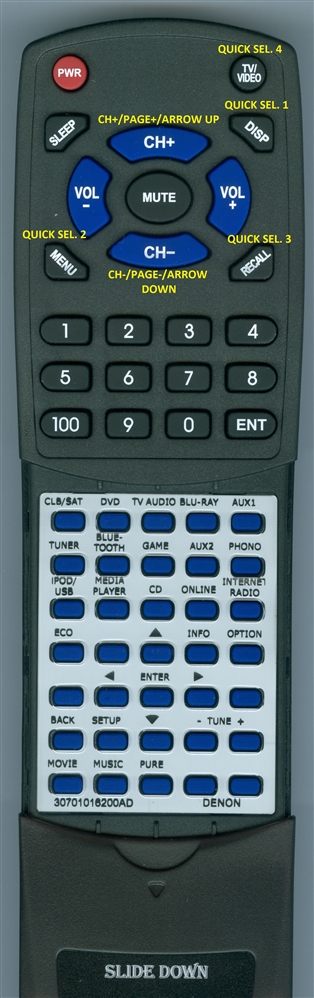 DENON 30701016200AD RC-1193 replacement Redi Remote