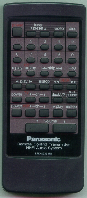 PANASONIC RAK-SG301PM RAKSG301PM Refurbished Genuine OEM Remote