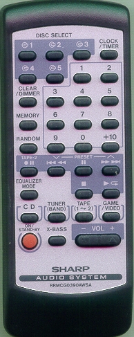 SHARP RRMCG0390AWSA RRMCG0390AWSA Refurbished Genuine OEM Remote