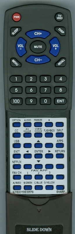 SHARP 9JY600153E00579 600153E00-579-G replacement Redi Remote