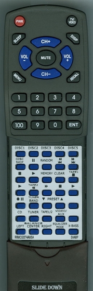 SHARP RRMCG0074AWSA RRMCG0074AWSA replacement Redi Remote