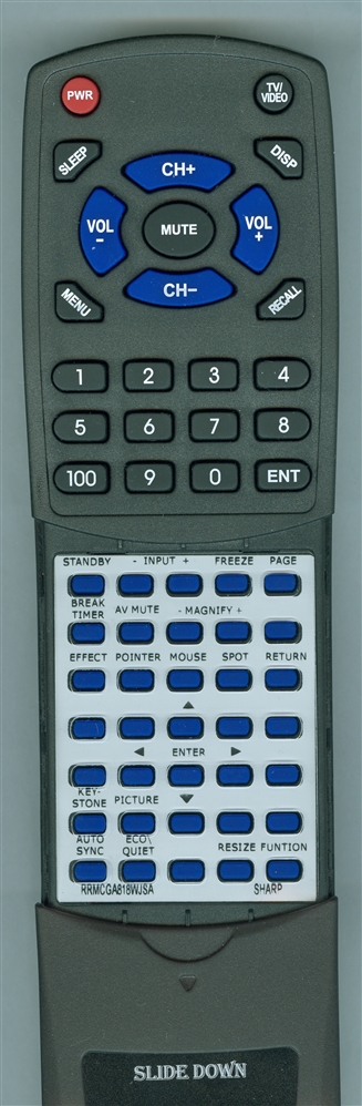 SHARP RRMCGA818WJSA GA818WJSA replacement Redi Remote