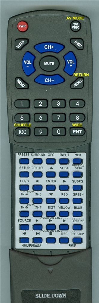 SHARP RRMCGA865WJSA GA865WJSA replacement Redi Remote