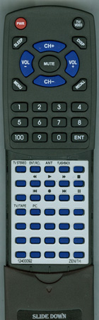 ZENITH 124-00092 12492 replacement Redi Remote
