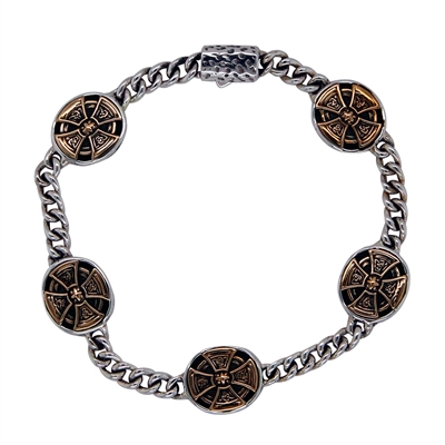 Keith Jack Jewelry Petrichor  Oval Cross Bracelet 8" S/sil + Bronze Oxidized BB3720