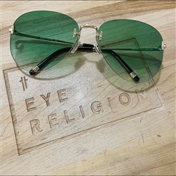 Boucheron BC 0019O Rimless Sunglasses Custom w/ Light green gradient Lenses