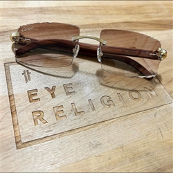Cartier 0052 C Decor Wood Custom Sunglasses w/ Brown Gradient Diamond Cut Lenses