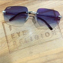 Cartier C-Decor Platinum Vintage Sunglasses w/ Blue Gradient Lenses.