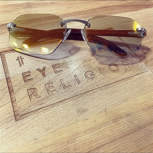 Cartier Wood Rimless C-Decor Vintage Sunglasses w/ Custom Light Gold Mirror Lenses
