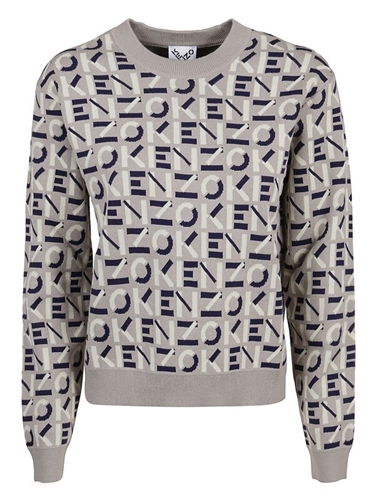 Kenzo Monogram Classic Jumper Taupe Jacquard Sport Sweater