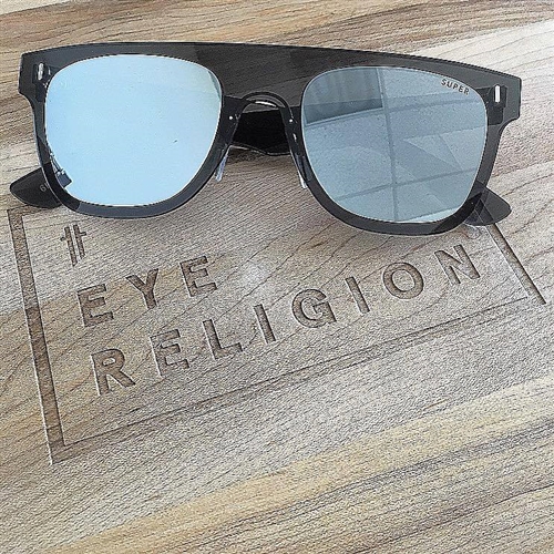 RetroSuperFuture Duo Lens Flat Top Sunglasses in black silver mirror.