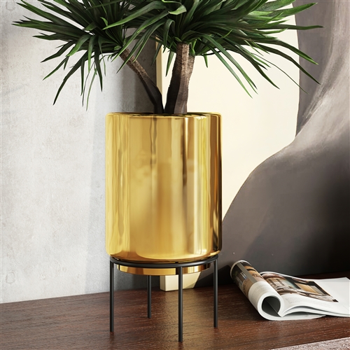 6572 - Jemina Mid Century Ceramic Planter - Gold