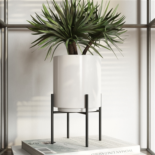 6619 - Jodi Mid Century Table-top Planter - White