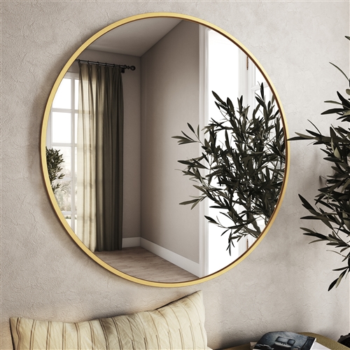 7517 - Bali Modern Round Wall Mirror - 40" Gold