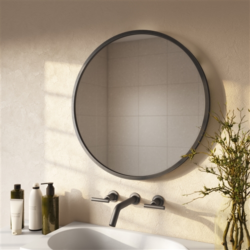 7524 - Bali Modern Round Wall Mirror - 24" Gray