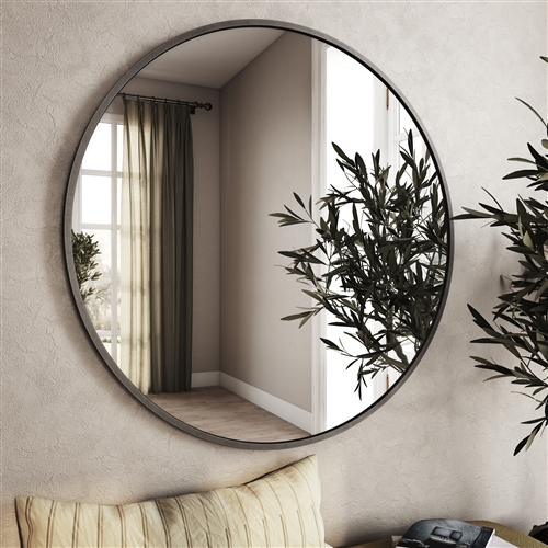 7549 - Bali Modern Round Wall Mirror - 40" Gray