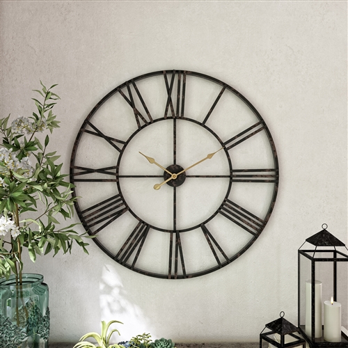 7852 - Solange Round Metal Wall Clock - 30" Dark Brown