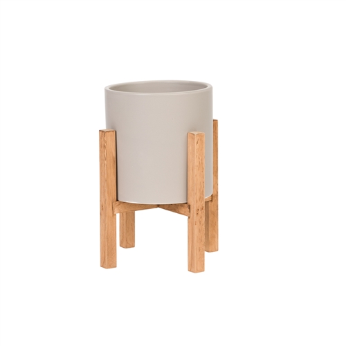 8446 - Liam Modern Ceramic Planter with Wood Legs